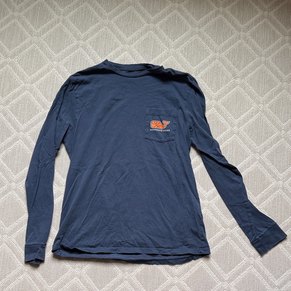 Vineyard Vines Navy Long Sleeve Tee with Orange Logo